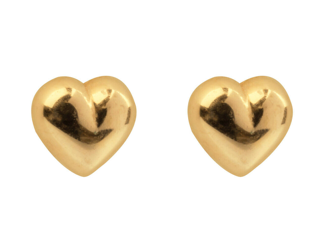 9ct Gold Heart Earrings Plain Heart Stud Earrings New 9ct Yellow Gold Love Heart