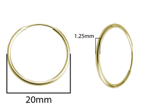 20mm Gold Hoop Earrings 14ct Gold Bonded Hoop Earrings 14ct Gold x SINGLE