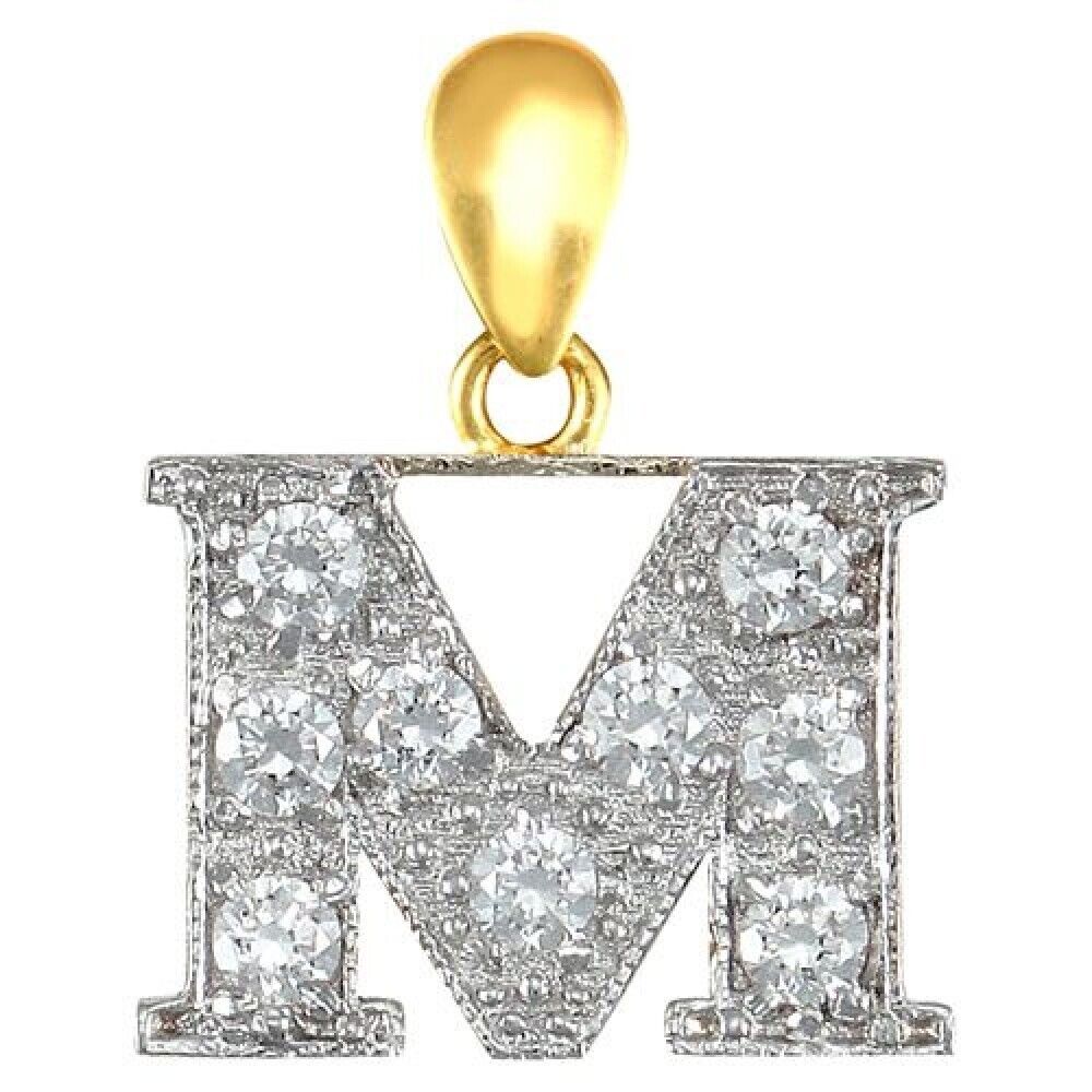 INITIAL M 9CT GOLD PENDANT CZ CUBIC ZIRCONIA ANY NAME LETTER INITIAL